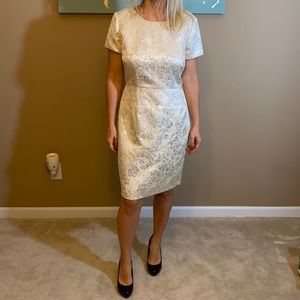 Ivory and silver damask dress